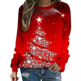 Womens Christmas Sweatshirt Funny Cute Deer Elf Print Pullover Crewneck Long Sleeve Sweater Tops | Women's Sweaters