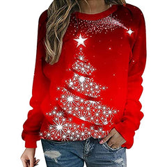 Womens Christmas Sweatshirt Funny Cute Deer Elf Print Pullover Crewneck Long Sleeve Sweater Tops