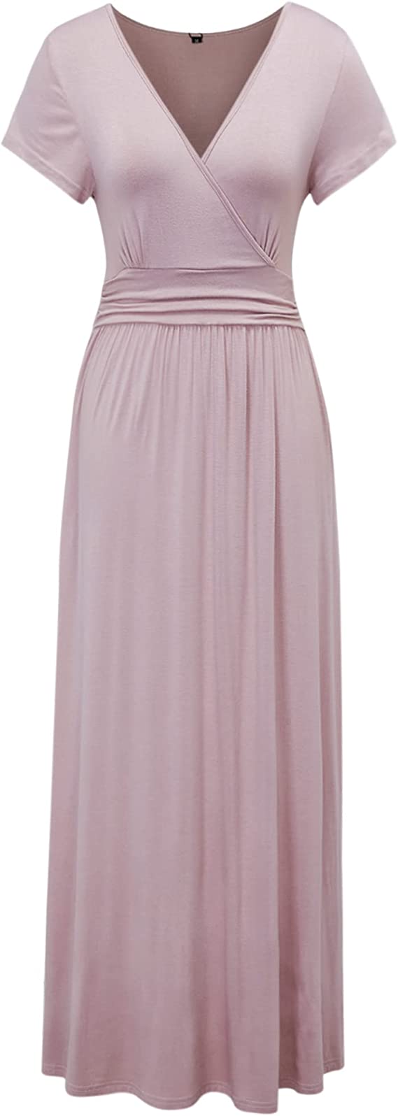 Black Summer Casual V Neck Short/Long Sleeve Floral Pattern Wrap Ladies Maxi Long Dress with Pockets - OUGES | Women's Casual Dresses