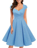 Blue Small White Dot 50s 60s A Line Rockabilly Dress Cap Sleeve Vintage Swing Party Dress - bbonlinedress | Women's Cocktail Dresses