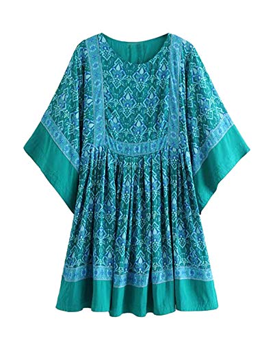 R.Vivimos Women's Summer Cotton Half Sleeve Casual Loose Bohemian Floral Tunic Dresses