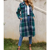 Green Ladies Casual Wool Blend Long Plaid Shirt Jacket Button Down Pocketed Shirt Shacket - Ainangua Womens Fall Fashion | Women's Coat & Jacket
