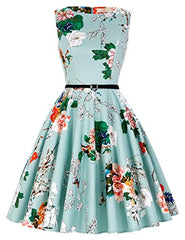 GRACE KARIN Boatneck Sleeveless Vintage Tea Dress with Belt