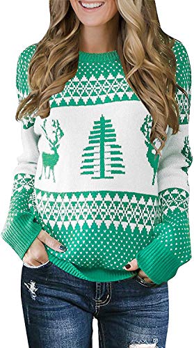 IRISGOD Womens Ugly Christmas Sweater Cute Reindeer Xmas Tree Knit Casual Long Sleeve Pullover Tops