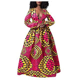 Ladiess V-Neck Print Long Sleeve Loose Dress Evening Party Beach Long Dress UK Size Evening Gowns Work Maxi Dress Party | Women's Work Dresses