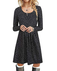 STYLEWORD Women's Round Neck Long Sleeve T Shirt Dresses Pleated Loose Swing Casual Midi Dress Knee Length | Women's Casual Dresses