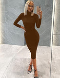 Women's Casual Long Sleeve Bodycon Sexy Turtleneck Midi Club Party Pencil Dresses