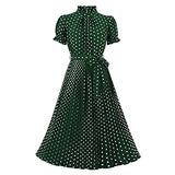 Women's Polka Dots Pleated Midi Vintage Cocktail Formal Dress