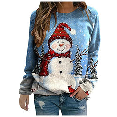 Womens Christmas Tops Cute Printed Tshirts Long Sleeve Pullover Casual Crewneck Sweatshirt Loose Comfy Tops