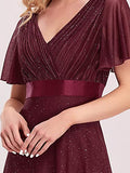 Womens Short Sleeves A-line Sparkle Formal Dresses  - Sara Clothes