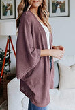 Womens Lightweight Cardigan Summer Casual Open Front Cardigan Waffle Knit 3/4 Batwing Sleeve Cardigan Fashion Loose Solid Color Beach Cover Up | Original Brand