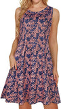 Brown Floral Summer Dresses for Women Beach Floral Tshirt Sundress Sleeveless Pockets Casual Loose Tank Dress - elescat | Women's Casual Dresses