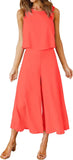 Bright Orange Women's Summer 2 Piece Outfits Round Neck Crop Basic Top Cropped Wide Leg Pants Set Jumpsuits - ROYLAMP | Women's Romper & Jumper Suit