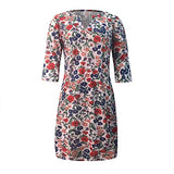 Ladies Casual Short Sleeve V-Neck Printed Ladies Loose Mini Dress Bodycon Dress Office Wear for Casual Club Cocktail Evening Gowns Work UK Size 8-26 | Women's Work Dresses