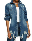 Jean Distressed Jacket for Women Ripped Long Sleeve Oversized Denim Jackets