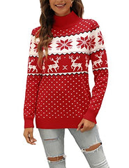 LYHNMW Women's Ugly Christmas Sweaters Snowflake Reindeer Long Sleeve Holiday Knit Xmas Sweater Pullover Tops