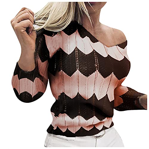 Women's Long Sleeve V Neck Striped Sweaters Color Block Comfy Loose Oversized Knitted Pullover Sweater Jumpers Tops