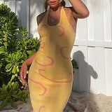 Sexy Ladies Printed Halter Tank Top Skirt with Hip Halter Tight-Fitting Ladies UK Size Party Dress | Women's Work Dresses