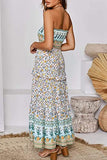 Women's Summer Bohemian Floral Printed Strapless Beach Party Long Maxi Dress