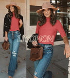 LIYOHON Womens Tops Dressy Casual Fall Cute Tops Mock Turtleneck Business White T Shirts Rose Brick-M | Women's Casual Dresses