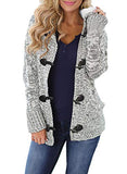 Womens Button Down Cable Knit Cardigan Faux Fur Hooded Sweater Coats with Pockets | Women's Cardigan