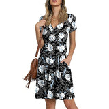 Women's Ladies Summer Casual Loose Comfortable Print V-Neck Short Sleeve Mini Dresses for Women Sundresses | Original Brand