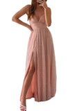 Pink Women's Solid Mesh Spaghetti Strap Sequin Cross Back Elegant Evening Party Dress - Fuedage | Women's Formal Dresses