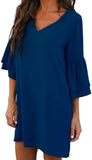Navy Women's Dress Sweet & Cute V-Neck Bell Sleeve Shift Dress Mini Dress - BELONGSCI | Women's Casual Dresses