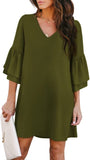 Green Women's Dress Sweet & Cute V-Neck Bell Sleeve Shift Dress Mini Dress - BELONGSCI | Women's Casual Dresses