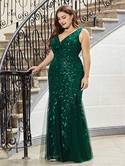 Women's Double V-neck Sleeveless Mermaid Dress Plus Size Evening Prom Dress 7886-pz