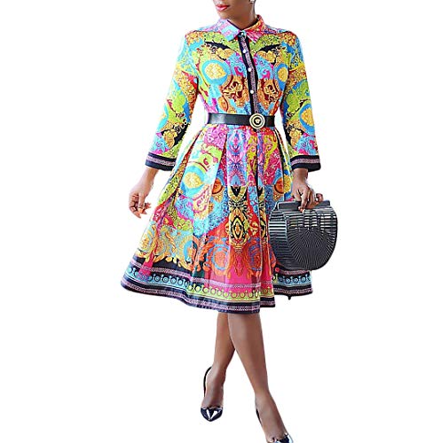 A-Line Color Block Women's Long Sleeve Dress Midi Dress
