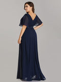 Royal Blue Women's Plus Size Double V-Neck Evening Party Maxi Dress - Ever-Pretty