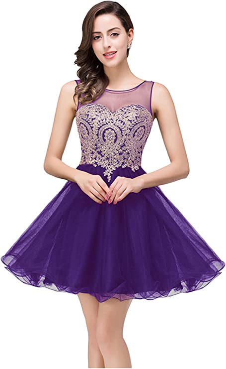 Dark Purple Women's Cocktail Dresses Crystals Applique Short Prom Dresses - MisShow | Women's Cocktail Dresses