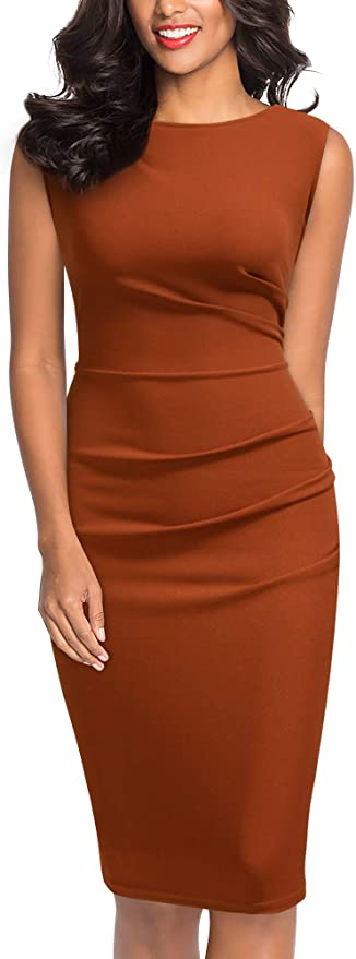 A-rust Red Women's Retro Ruffle Style Slim Work Pencil Dress - Miusol | Women's Cocktail Dresses