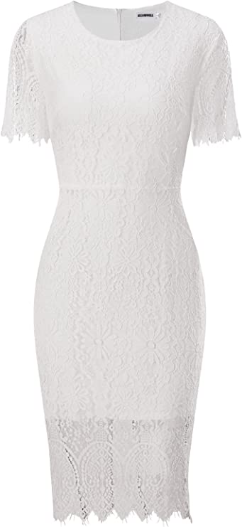 Ivory Women's Elegant Floral Lace Bodycon Cocktail Lace Dress - ALLANDWELL | Women's Cocktail Dresses