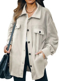 Beige Womens Button Down Shirts Shacket Jackets Mid Length Trench Pea Coat - FARYSAYS | Women's Coat & Jacket