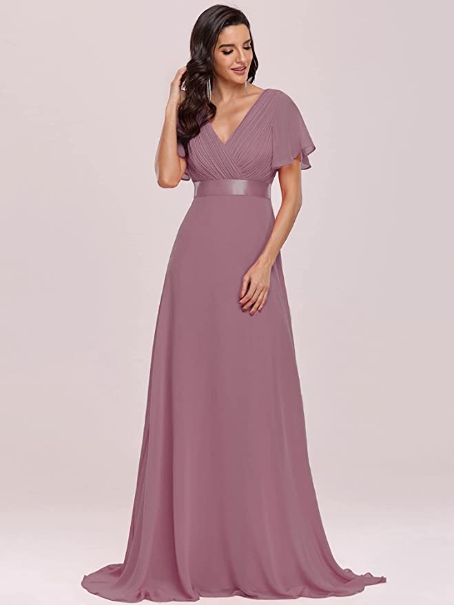 Orchid Women's Short Sleeve V-Neck Long Evening Dress - Ever Pretty | Women's Formal Dresses