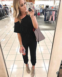 Brick Red Summer Jumpsuit Rompers Off Shoulder for Women with Pockets Casual Elastic Waist - KAY SINN | Women's Romper & Jumper Suit