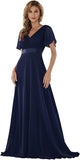 Navy Women's Short Sleeve V-Neck Long Evening Dress - Ever Pretty | Women's Formal Dresses