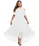 White Womens Plus Size Lace Cold Shoulder Long Swing Evening Party Maxi Dress - LALAGEN | Women's Formal Dresses