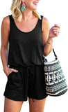 Black Summer Scoop Neck Sleeveless Tank Top Short jumpsuit Rompers - ReoRia | Women's Romper & Jumper Suit