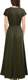 Army Women Cap Sleeve Loose Plain Pockets Maxi Casual Formal Long Dresses - REPHYLLIS | Women's Formal Dresses
