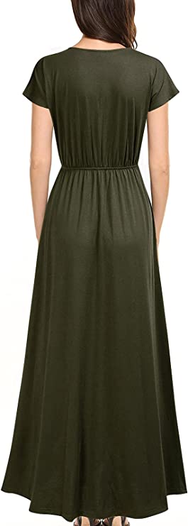 Black Floral Women Cap Sleeve Loose Plain Pockets Maxi Casual Formal Long Dresses - REPHYLLIS | Women's Formal Dresses