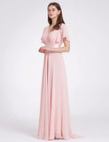 Pink Women's Short Sleeve V-Neck Long Evening Dress - Ever Pretty | Women's Formal Dresses