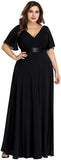 Black Women's Plus Size Double V-Neck Evening Party Maxi Dress - Ever-Pretty