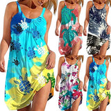 Summer Dresses for Women 2022 Floral Printed Tank Sleeveless Dress Hollow Out V-Neck Loose Beach Short Trendy Dress | Original Brand