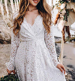 Women's Boho Lace Wedding Dress Long Sleeves V-neck A-line Beach Country Wedding Bridal Gown | Women's Casual Dresses