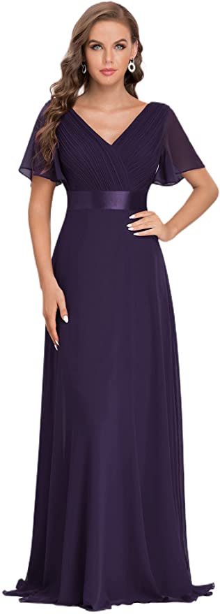 Purple Women s Short Sleeve V Neck Long Evening Dress Ever Pretty Original Brand
