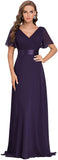Purple Women's Short Sleeve V-Neck Long Evening Dress - Ever Pretty | Women's Formal Dresses