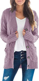 Taro Women's Long Sleeve Cable Knit Sweater Open Front Cardigan Button Loose Outerwear - MEROKEETY | Women's Cardigan